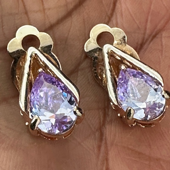 Vintage Gold toned and Purple Teardrop Earrings